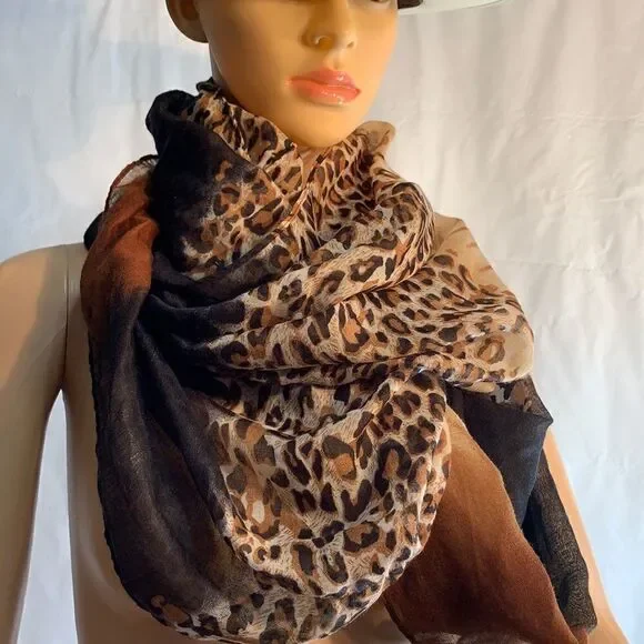 Animal Print Leopard Brown Tan Copper Woman’s Eternity Scarf 100% Polyester - Picture 1 of 6
